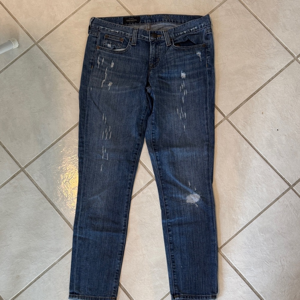 J. Crew Dark Blue Distressed Skinny Jeans